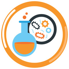 vector icon of a chemistry laboratory sample ball with orange border and white background