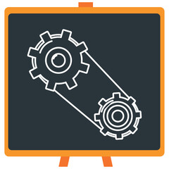 Chemistry laboratory gears vector icon in white lines with dark border