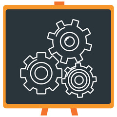 Chemistry laboratory gears vector icon in white lines with dark border