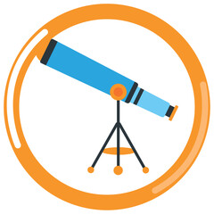 laboratory telescope vector icon with orange border and white background