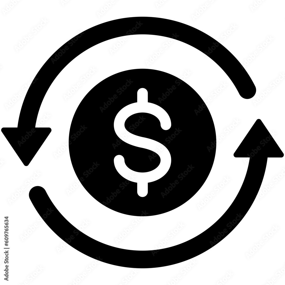 Poster black round cashback refund mark icon, simple foreign financial investment check flat design vector 