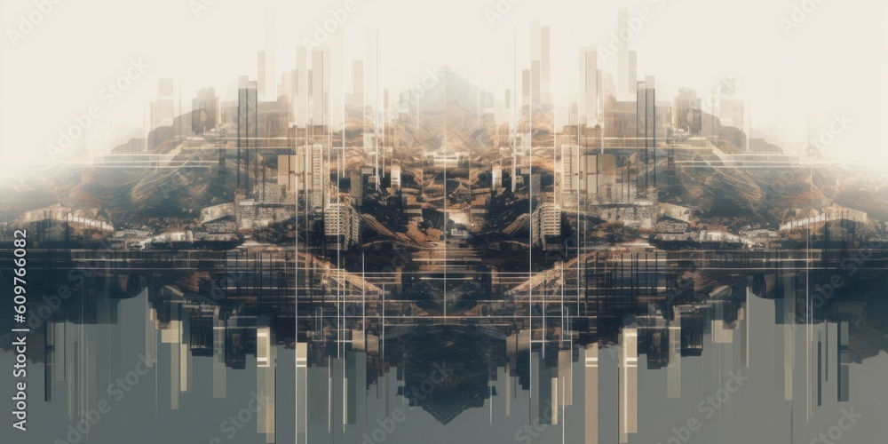 Poster a digital image of a city in the middle of a lake. generative ai image.