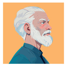 Grandfather's face in profile. The head of a bald old man with a gray beard in profile. Avatar for social networks. Vector illustration in hand drawn style.