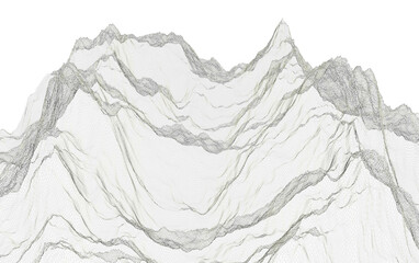 3d Wireframe png of  mountains   polygonal  landscape. 3d rendering