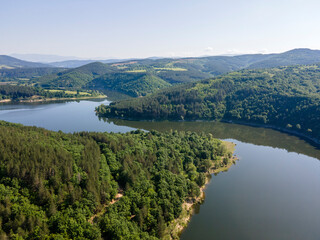 Obraz na płótnie Canvas Aerial spring view of Topolnitsa Reservoir, Bulgaria