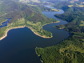 Naklejka na ściany i meble Aerial spring view of Topolnitsa Reservoir, Bulgaria