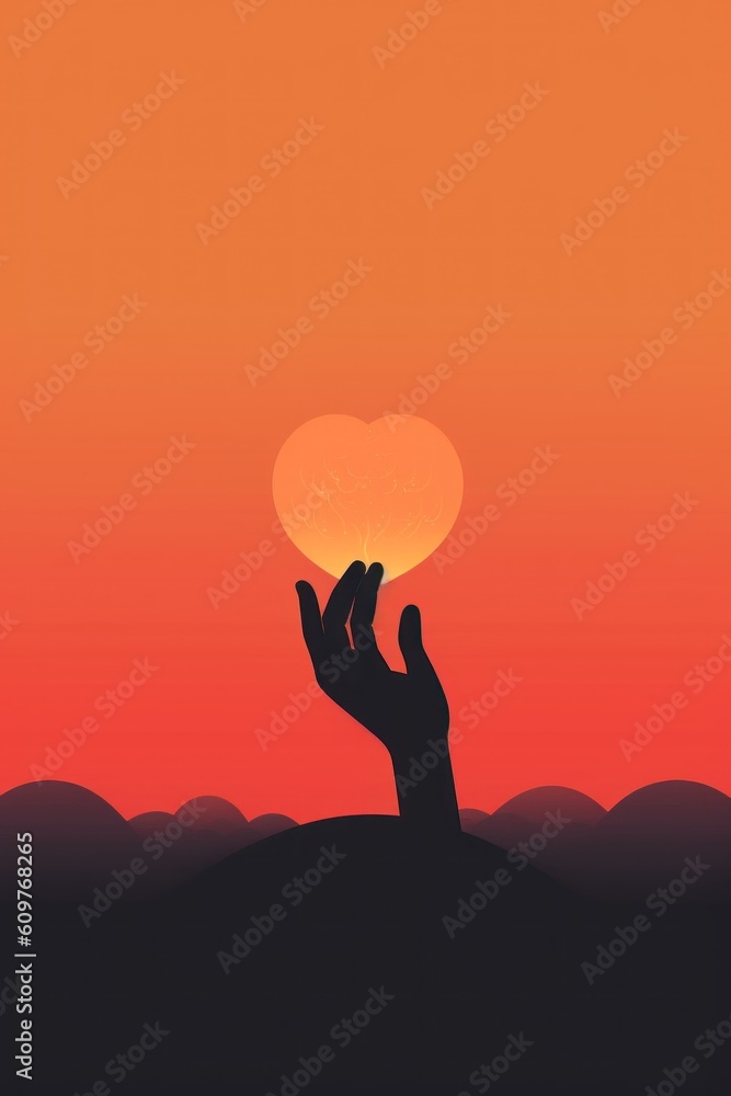Poster a person holding a heart shaped object in their hand. generative ai image.