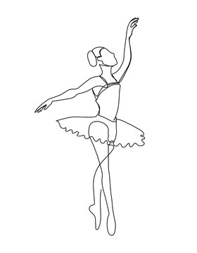 Continuous one line drawing of ballerina. Minimalist ballet dancer, motion concept. Simple vector illustration