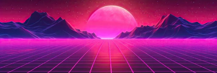 Foto op Canvas 80s retro space and pink annd violed grid background  © Photo And Art Panda