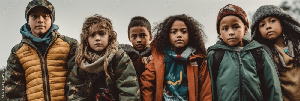 Poster a group of children standing next to each other. generative ai image.