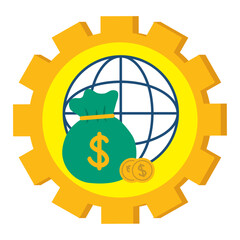 vector image of money bag inside an orange gear