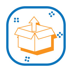 Vector image of a cardboard box with an arrow coming out with a white background inside a box with a blue border