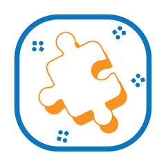 Vector image of a puzzle piece with a white background inside a box with a blue border