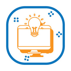 vector image of a monitor with an orange light bulb with blue border