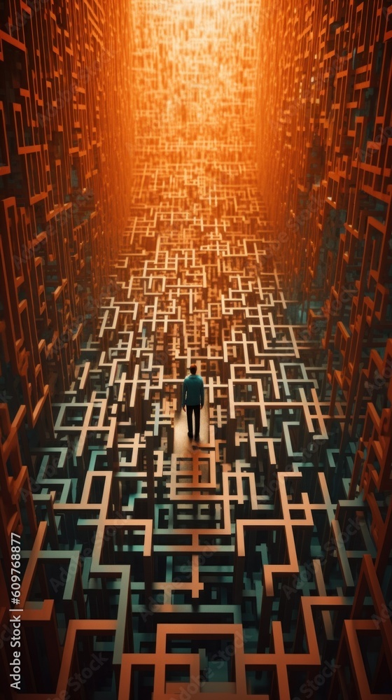 Aufkleber a person standing in a maze of squares. generative ai image.
