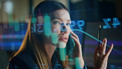 Closeup busy manager talking mobile phone. Sales broker checking stock market