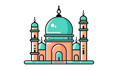 a stylized of a muslim mosque,a flat design of a masjid for Islamic organizations or communities,Beautiful Islam temple icon,crescent and cloud,Vector Illustration,Eid Mubarak greetings,Ramadan Kareem