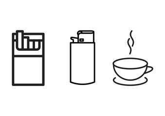 Illustration icon set. Coffee. Cigarettes and matches. Vector 
