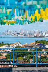 View of the city of Recife in Pernambuco, Brazil from the Alto da Se Hill in Olinda showcasing the...