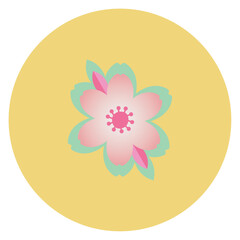 vector icon of a flower inside a circle with a yellow background