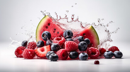 Fototapeta na wymiar Tropical Splash of Watermelon and Berries