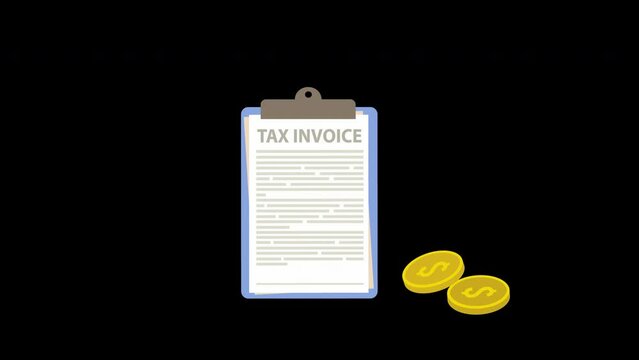 tax day clipboard document with coin icon loop Animation video transparent background with alpha channel