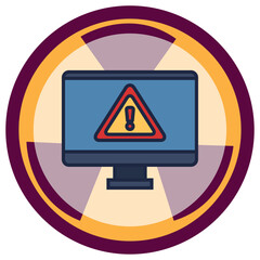    vector icon of monitor with the exclamation mark inside a circle with burgundy lines