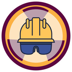  safety helmet vector icon within a circle with burgundy lines