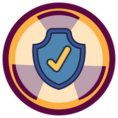 vector icon of a shield inside a circle with burgundy lines