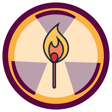  vector icon of lit match within a circle with burgundy lines