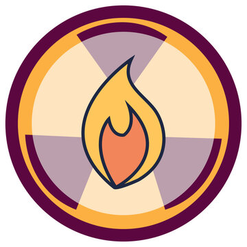 vector icon of a fire flame inside a circle with burgundy lines