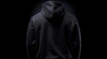 Blank black male hooded sweatshirt long sleeve mockup on dark background. Generative AI