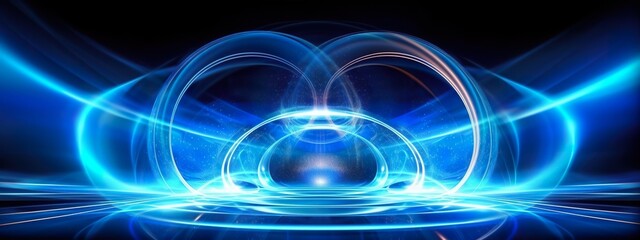 Naklejka premium Blue spiral and White Neon Lights on a futuristic Background. Generative AI