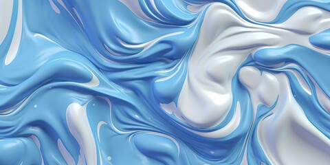 Blue and white mixed fluid paint background. Generative AI