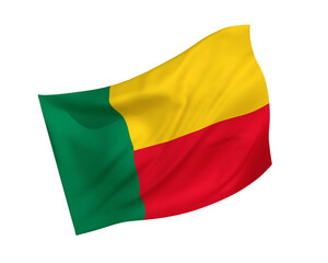 Simple 3D Republic of Benin flag in the form of a wind-blown shape
