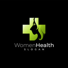 Medical logo with girl design combination, plus design, clinic design