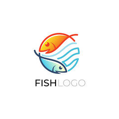 Double fish logo with line, marine life design template