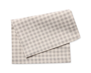 Beige checkered tablecloth on white background, top view