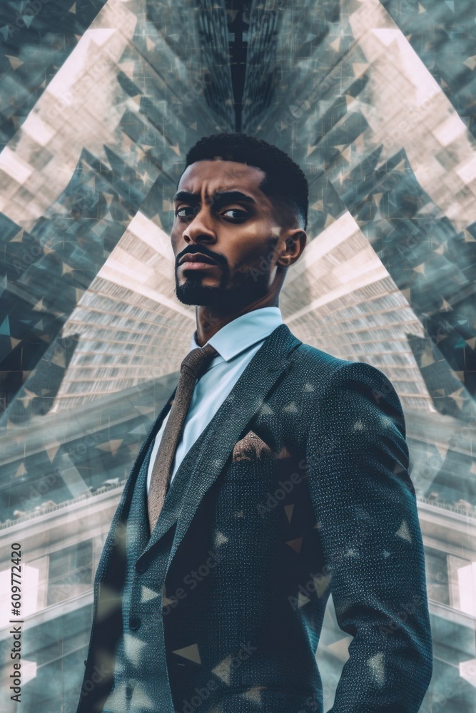 Aufkleber a man in a suit and tie standing in front of a building. generative ai image.