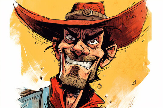 Graphic novel style illustration of a rugged cowboy in the old west, desperado outlaw. Generative AI.
