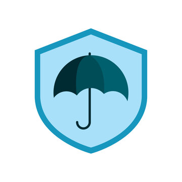 vector icon of an umbrella with a blue background in the shape of a shield