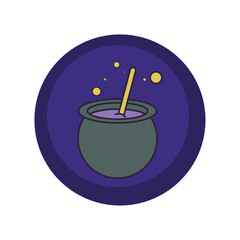 vector icons of a cauldron with purple background and blue border