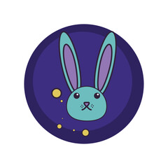 vector icons of a rabbit with purple background and blue border