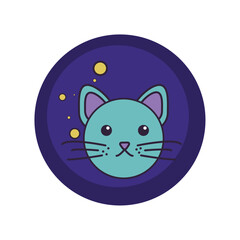 vector icons of a cat with purple background and blue border
