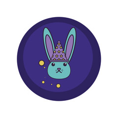 vector icons of a rabbit in a wizard hat with a purple background and blue border