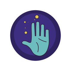 flat vector icons of a hand with purple background and blue border