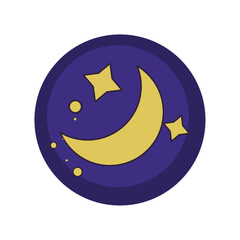 vector icons of a moon and stars with purple background and blue border - obrazy, fototapety, plakaty