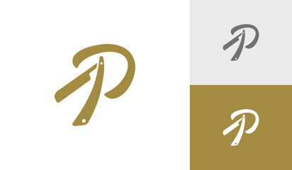 Letter P with straight razor logo design