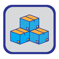 shipping service cardboard boxes vector icon with blue background and purple border