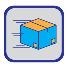 shipping service cardboard boxes vector icon with blue background and purple border